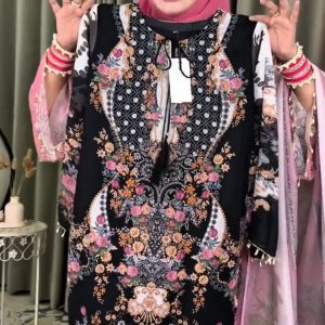 Dubai Silk Three Piece (Pink+Black)